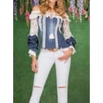 thumbnail image 3 of Blusa vaquera lavada con retazos de encaje a la moda, camisa de verano para niña y mujer, camisas ajustadas de manga larga con cordón y hombros descubiertos, 3 of 4