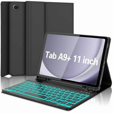 wonima88 Galaxy Tab A9 Plus Case with Keyboard 5G 11 Inch 2023 (SM-X210/X216/X218), 7 Color Backlit Detachable Tablet Keyboard Cover with S Pen Holder for Samsung Galaxy Tab A9  11" (Black)