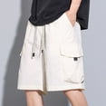 thumbnail image 4 of TEAJOPSUU Men's Cargo Shorts Plus Size Casual Elastic Waist Drawstring Quick Dry Gym Beach Sports Shorts with Pockets E-White, 4 of 6