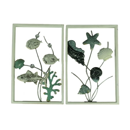 Two Piece Wood Wall - Metal Coastal Art Duo Wood Framed 2 Piece Wall Decor Set