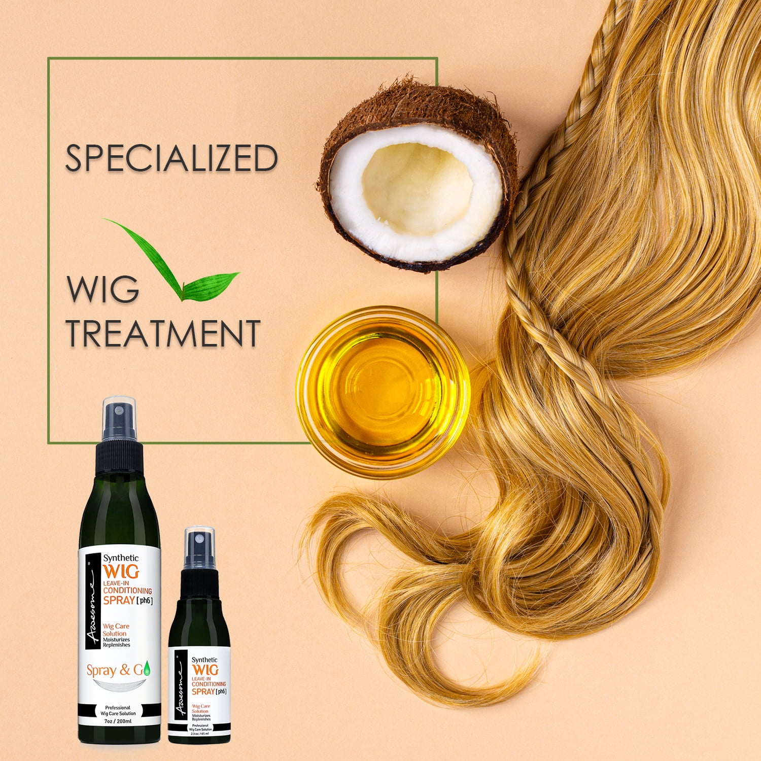 Awesome Synthetic Wig Shampoo and Leave in Conditioner Spray: pH6, Premium Set of 2, Moisturizes, Replenishes, Revitalizes for Synthetic Wigs. Contains Coconut Oil (7 fl oz)