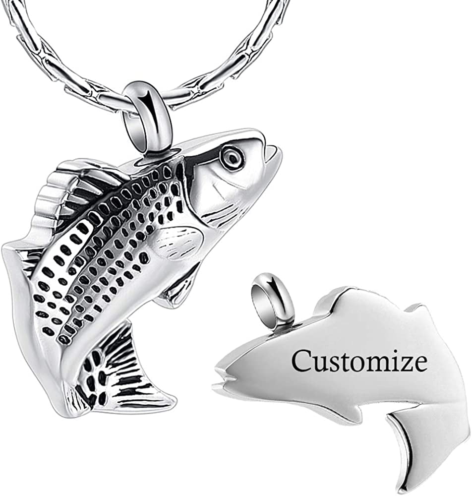 Fishing Urn Necklace For Ashes | Stainless Steel Fish Hook Cremation Pendant | Keepsake Memorial Jewelry For Loss Of Angler