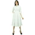 thumbnail image 6 of Bimba Women's 3/4 Sleeve Linen Collar Neck Solid Flared Shirt Dress with Side Pockets, 6 of 9