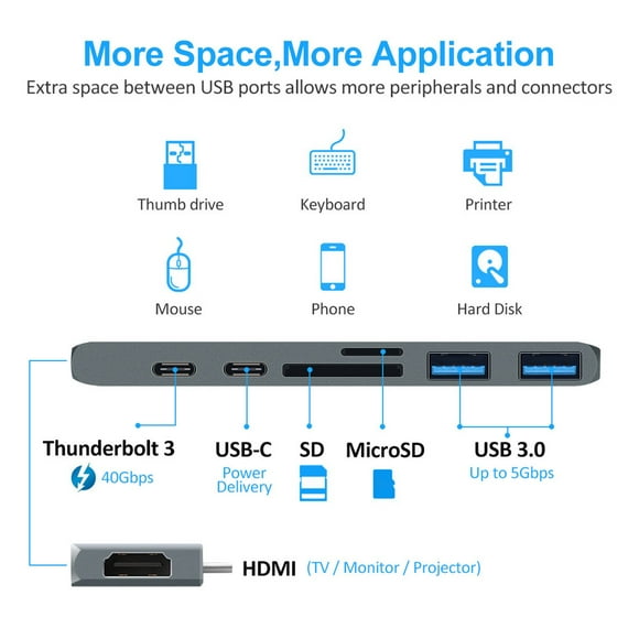 7 In 1 Dualing Type C To HDM I Dock USB 3.0 Hub Suitable for Macbook Notebook Converter Portable And Easy To Use