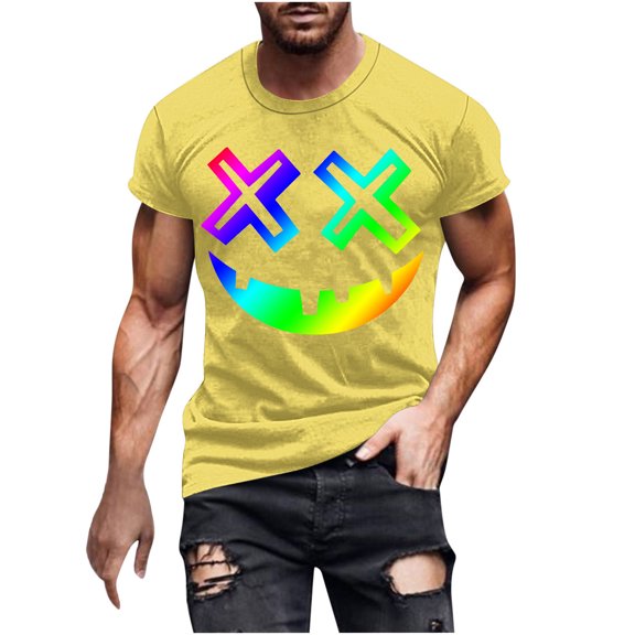 LWITHSZG Gradient Rainbow Halloween Shirts for Men Trendy Short Sleeve Graphic Tees Big and Tall Casual T-Shirt Streetwear Festival Tops S