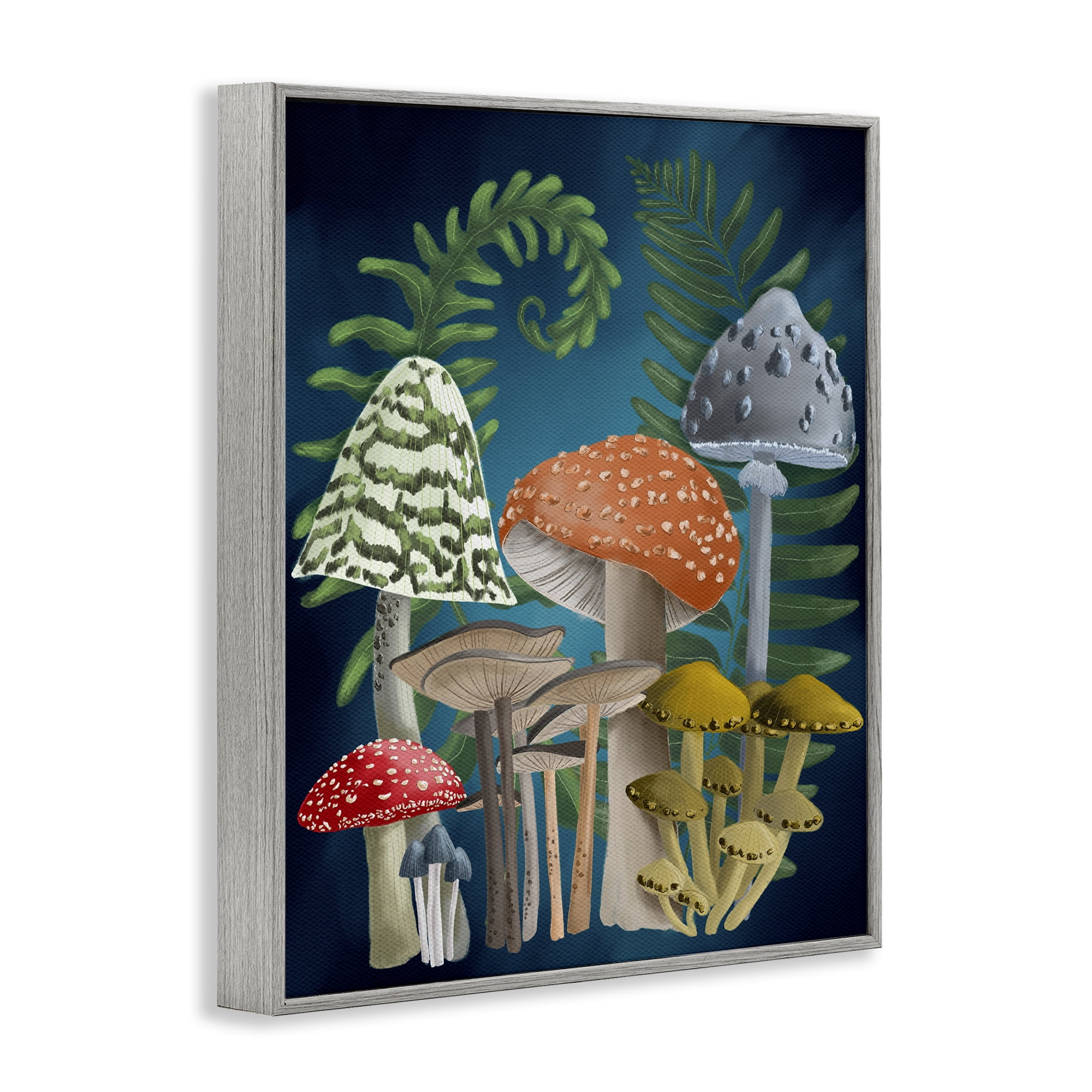 Stupell Industries Curling Ferns & Mushrooms Botanical & Floral Painting Gray Framed Art Print Wall Art, 24 x 30
