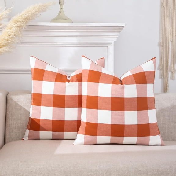 Burnt Orange Fall Buffalo Plaid Throw Pillow Covers 18x18 Set of 2 Checkered Throw Pillow Outdoor Fall Front Porch Decor for House and Yard