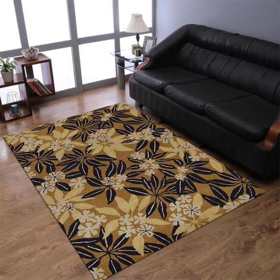 Rugsotic Carpets Hand Tufted Wool Eco-Friendly 8'x11' Area Rugs Rectangle Gold Floral Modern High Pile Thick Handmade Anti Skid Indoor Rug for Living Room, Bedroom K00651