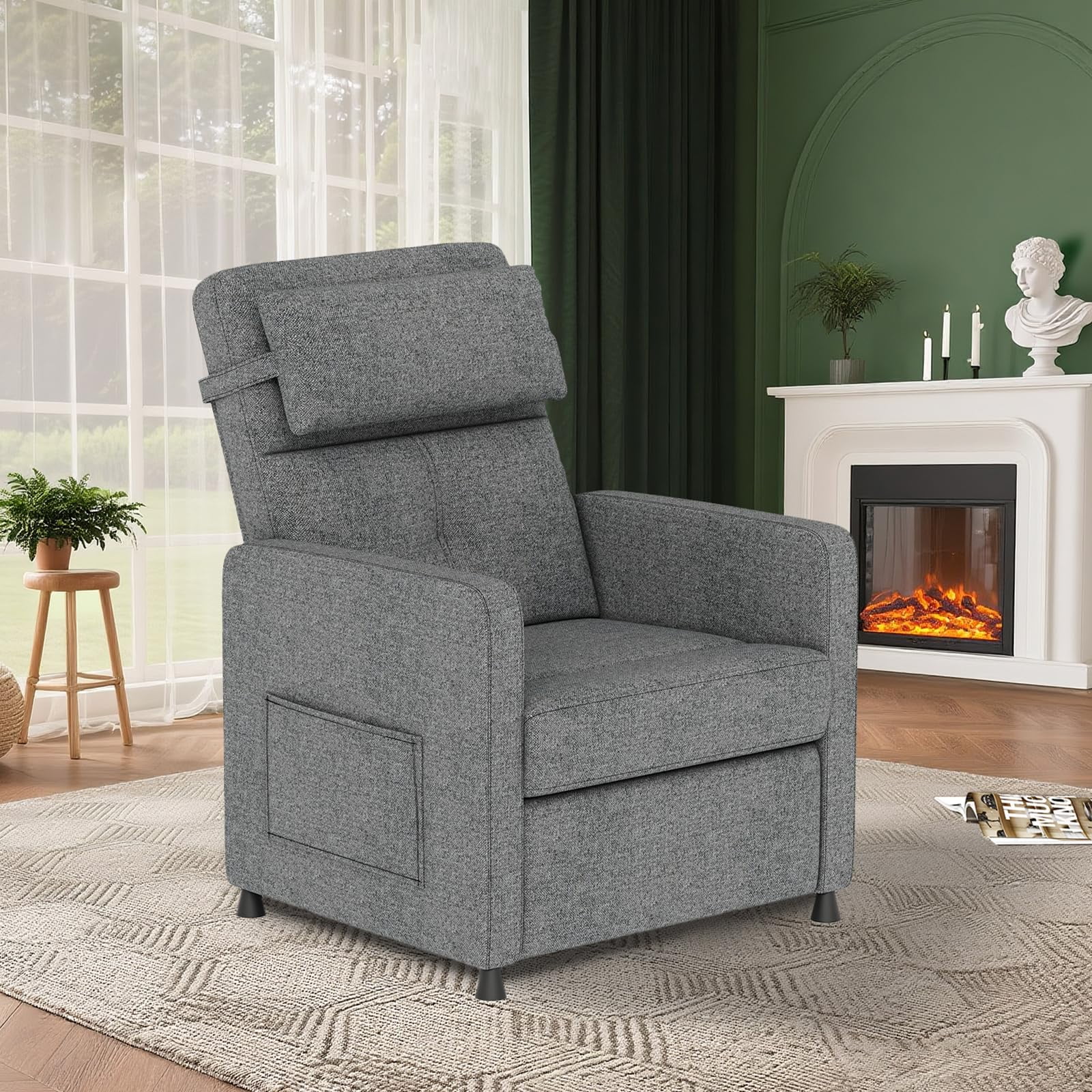 Power Recliner Chair with Adjustable Electric Recliner, Ergonomic Overstuffed Rocking Sofa with 2 Side Pockets & USB Port for Living Room, Bedroom,Gray