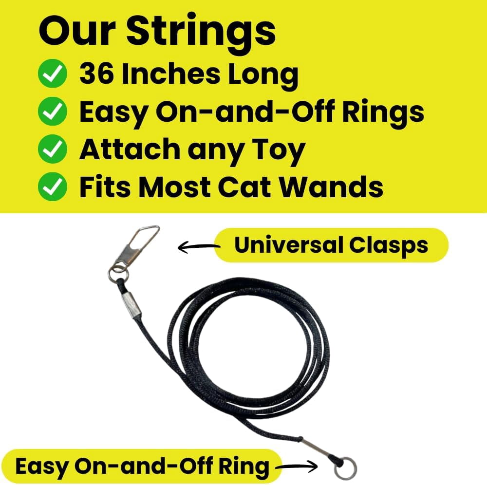 3-Pack Cat Toy Wand Replacement Strings, Chew Proof Metal Wire Nylon Fishing Line Refill for Cat Stick Toy