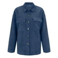 thumbnail image 3 of Womens Solid Color Pocket Corduroy Jacket Long Sleeve Button Down Shirt Casual Collared Jacket, 3 of 6