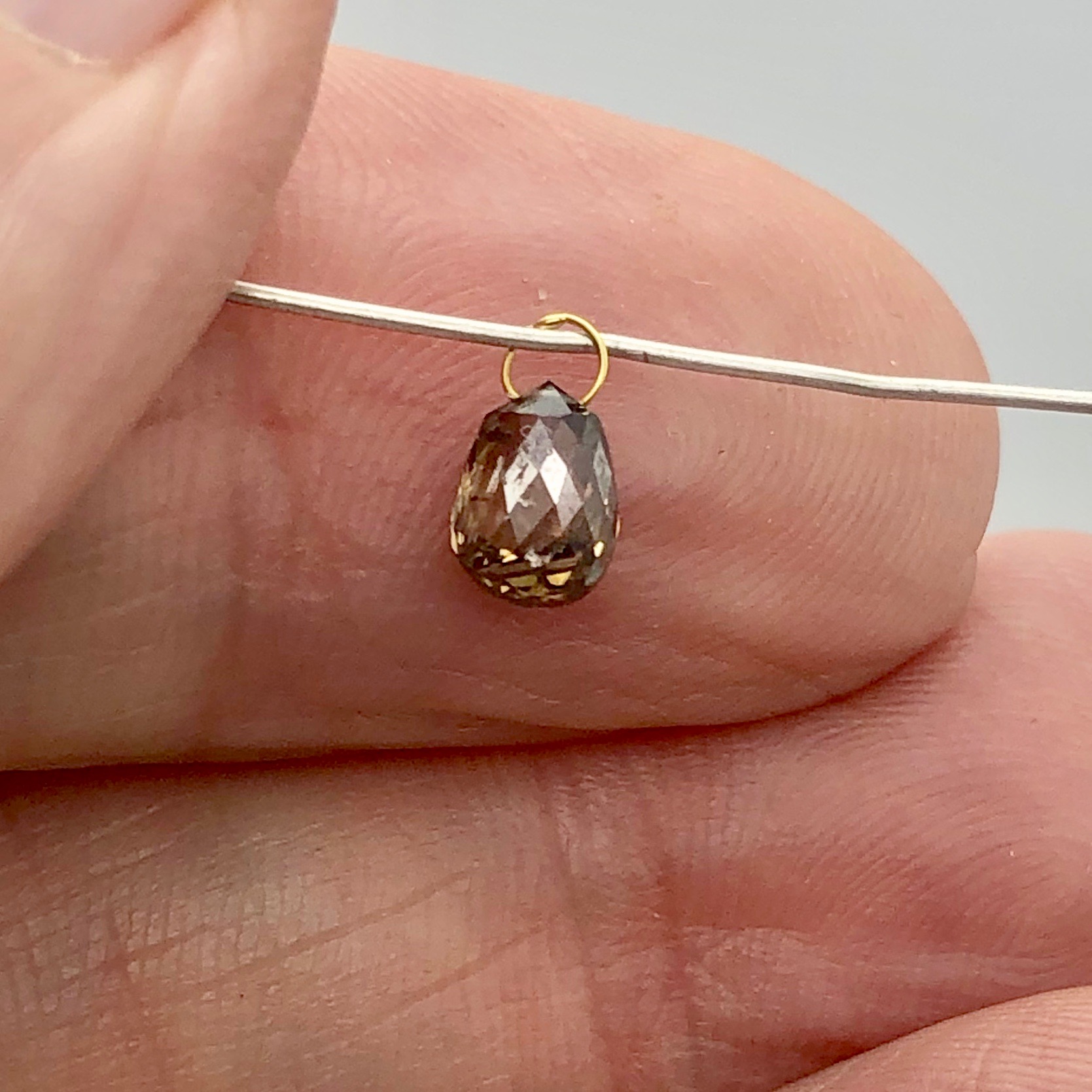 0.82cts Champagne Diamond Briolette 18K Pendant | 6x4.5x3mm and 3mm loop | - image 2 of 11
