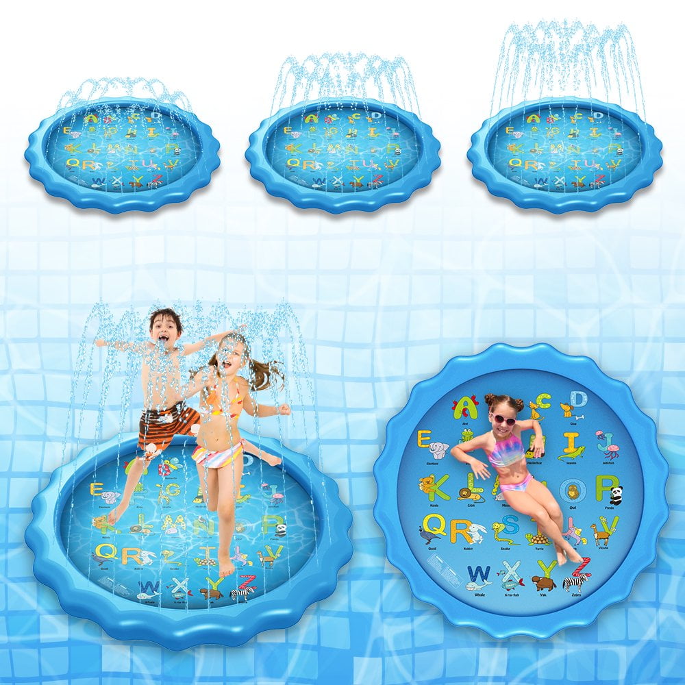 Kids Inflatable Splash Pad Sprinklers Mat Pool, Blue, 68"