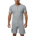 thumbnail image 2 of mihongmao Summer Two Piece Sets for Men Casual Outfits Men's Solid Color Pocket Full Open Short Sleeve Round Neck T-Shirt with Elastic Waist Shorts Sets Gray M, 2 of 7