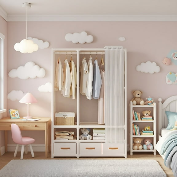 Bedroom Wardrobe 1pc Portable Wardrobe Simple Wardrobe With Drawers Foldable Portable Wardrobe With Hanging Rod 19mm Thickened Steel Pipe Stable Multi-Row