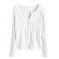 thumbnail image 4 of Breezora Women's Solid Color Knit Cardigan Sweater Long Sleeve Round Neck Open Front Lightweight Fall Blouse Top XL Size White, 4 of 6