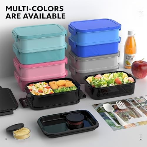 Adult Bento Lunch Box - 3 Layers Stackable Bento Lunch Box for Adults, 72oz Large All-in-One Bento Box Leak-Proof Lunch boxes with Utensil Sauce Containers, Ideal for Dining Out,Work, Blue