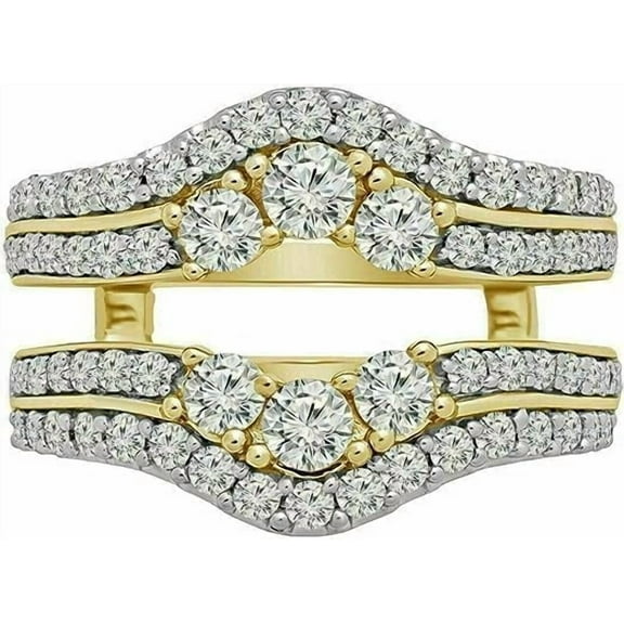 Divine Creation 14K Yellow Gold Finish 2.30 Ct Round Cut White Diamond Wedding Engagement Enhancer Guard Wrap Ring 925 Sterling Silver For Women's -7