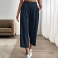 thumbnail image 5 of Miluxas Womens Comfortable Lightweight Wide Leg Trousers Pull on Elastic Waist Cropped Pants with Pockets for Business Casual Navy, 5 of 8