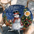 thumbnail image 2 of Navy Blue Christmas Round Tablecloth, Fitted Table Cover with Elastic for 55"-60" Round Tables, Snowman Xmas Tree Snowflake Gifts Elk Table Cloth Outdoor Indoor Dinning Party Waterproof Tablecloths, 2 of 7