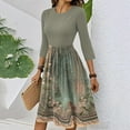 thumbnail image 4 of WTOBBY Women's Chic Floral Print Waistband Round Neck 3/4 Sleeve Dress, Flowy Midi Sundress with Comfort Fit for Daily Activities,Army Green L, 4 of 5