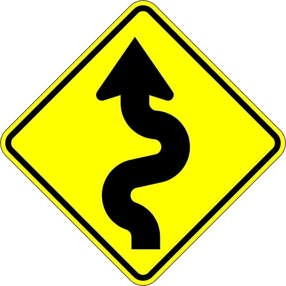 Curvy Road - 18 X 18 Warning Sign. A Real Sign. 10 Year 3M Warranty