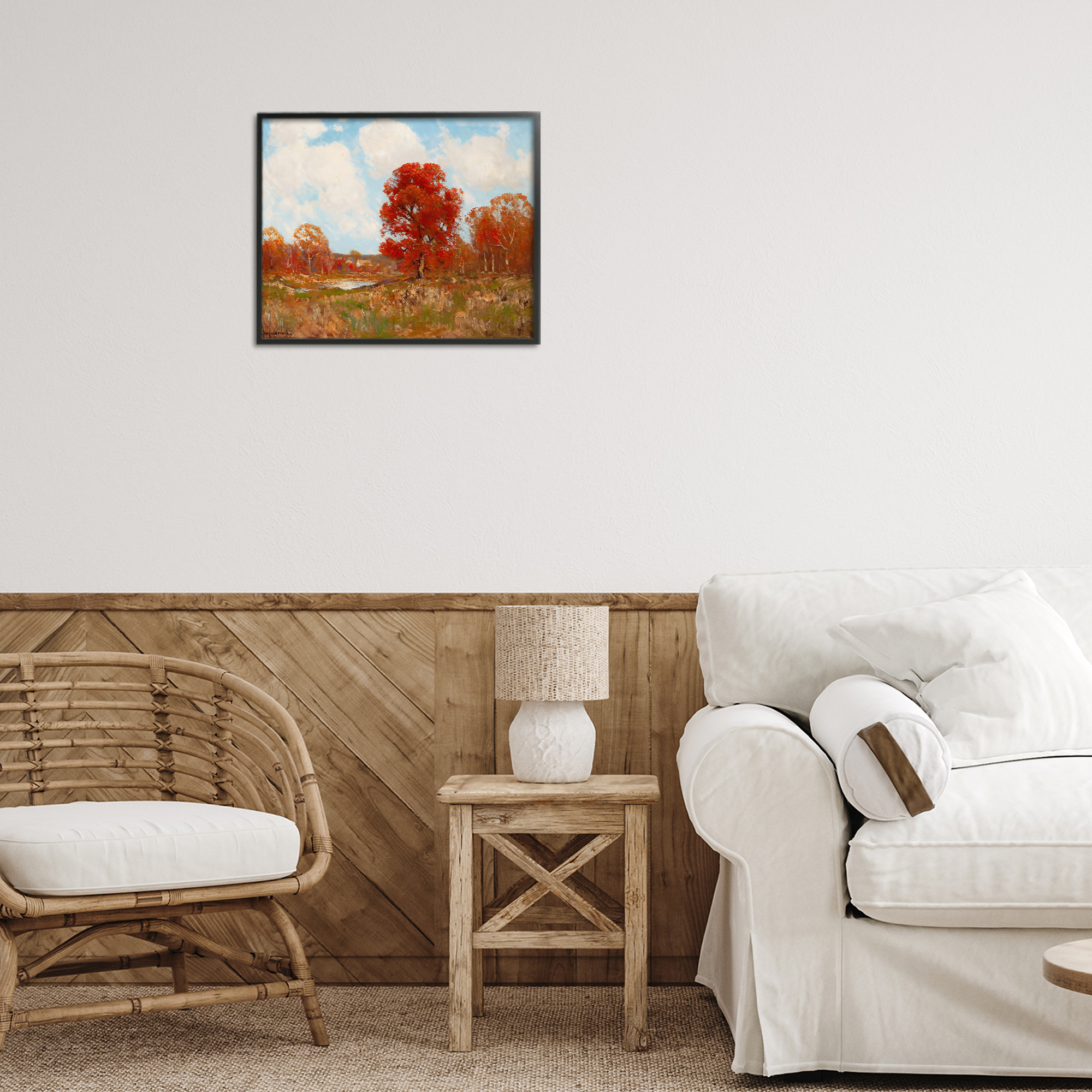 Fall Landscape with Red Foliage Black Framed Giclee Art, design by Arlington Prints