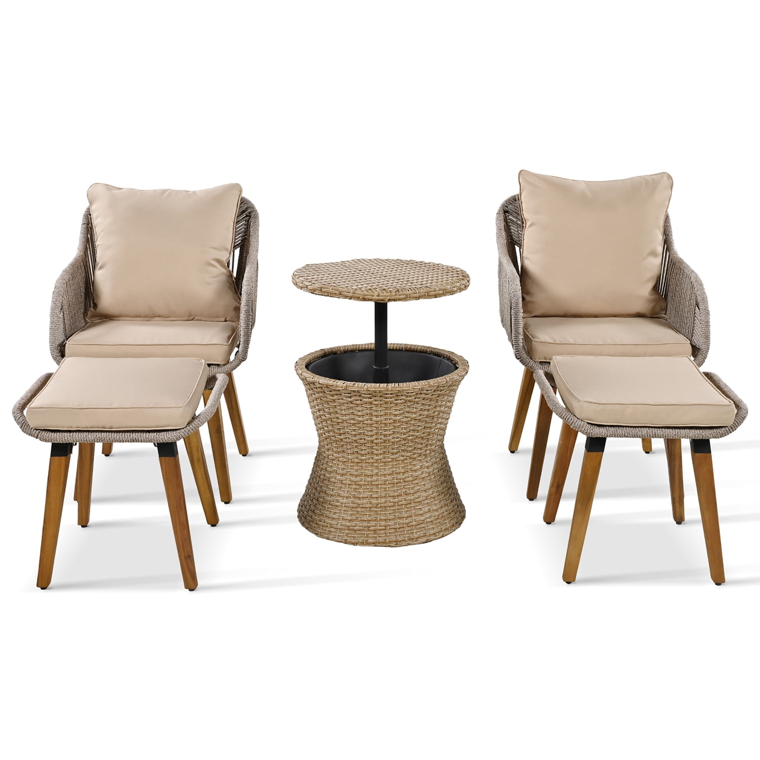 Aimee Lii All Weathe Brown 5 Piece Outdoor Patio Wicker Furniture Set, Rattan Chair and Footstool Conversation Set with Coffee Table, Brown Aimee Lii All Weathe Brown 5 Piece Outdoor Patio Wicker Furniture Set, Rattan Chair and Footstool Conversation Set with Coffee Table, Brown