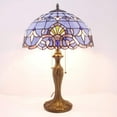 thumbnail image 3 of Tiffany Lamp Table Bedside Lamp Stained Glass Shade Metal Base 24"Tall Large Desk Light Blue Purple Baroque Lavender Luxurious Boho Victorian Living Room Bedroom Farmhouse WERFACTORY Led Bulb Included, 3 of 7