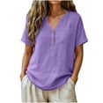 thumbnail image 3 of Summer Womens Tops 2025 Cotton and Linen Plus Size Casual Tops V-Neck Bandage Short Sleeve T-Shirts And Linen Blouse, 3 of 8