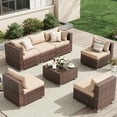thumbnail image 5 of UDPATIO Patio Furniture Sets, Modular Rattan Outdoor Patio Sectional Furniture with 44" Fire Pit Table,, Wicker Patio Conversation Set for Backyard, Deck, Poolside w/Glass Coffee Table, 7PC Khaki, 5 of 7