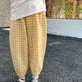 thumbnail image 2 of Odeerbi Kids Girls Plaid Jogger Pants Cotton Long Pants Kids Fashion Casual Cute Lattice Pants Sweet Elasticity Trousers Yellow, 2 of 5