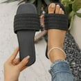 thumbnail image 4 of LOVZFMLL Women's Flat Sandals Single Band Summer Square Open Toe Slip On Slippers Outdoor Daily Wear Slide Sandals Black 5.5, 4 of 9