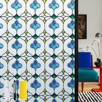 DKTIE 17.7" x 78.7" Blue Check Frosted Window Film – UV Blocking, Privacy Protection, Easy Electrostatic Installation & Removable