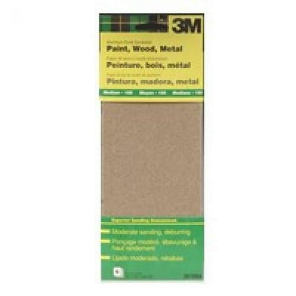 3-2/3" x 9" 3M 9016 Finishing Sandpaper Sandpaper, 100-Grit Medium, 6-Pack