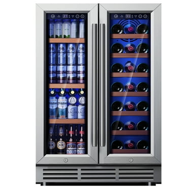 Simzlife 24 Inch Dual Zone Beverage Refrigerator with Glass Door Hold 21 Bottles & 88 Cans,Built-in/Freestanding Wine Fridge for Home/Bar/Office