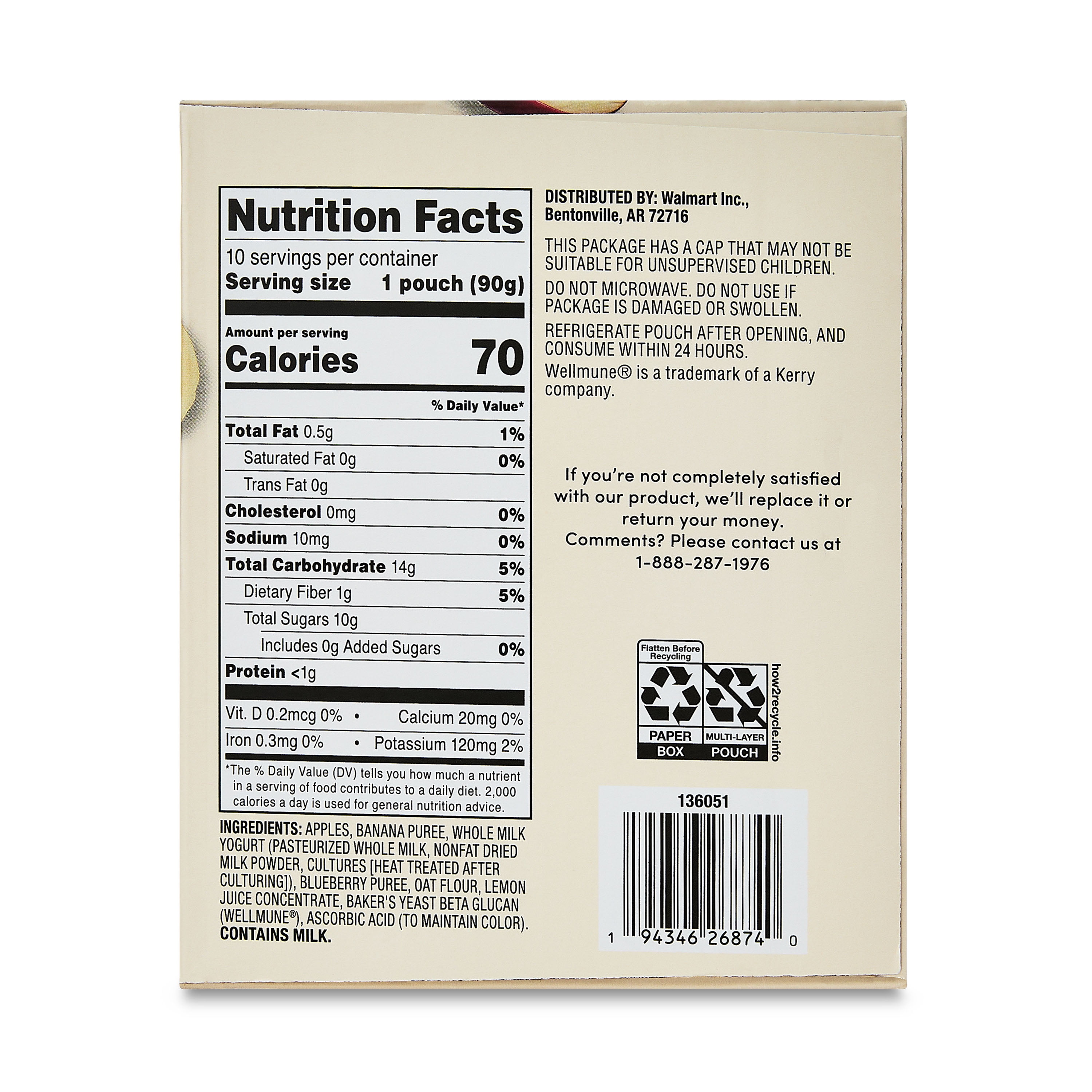 bettergoods Apple Banana Blueberry Yogurt & Oats Fruit Applesauce Pouches, 3.17 oz, 10 Count