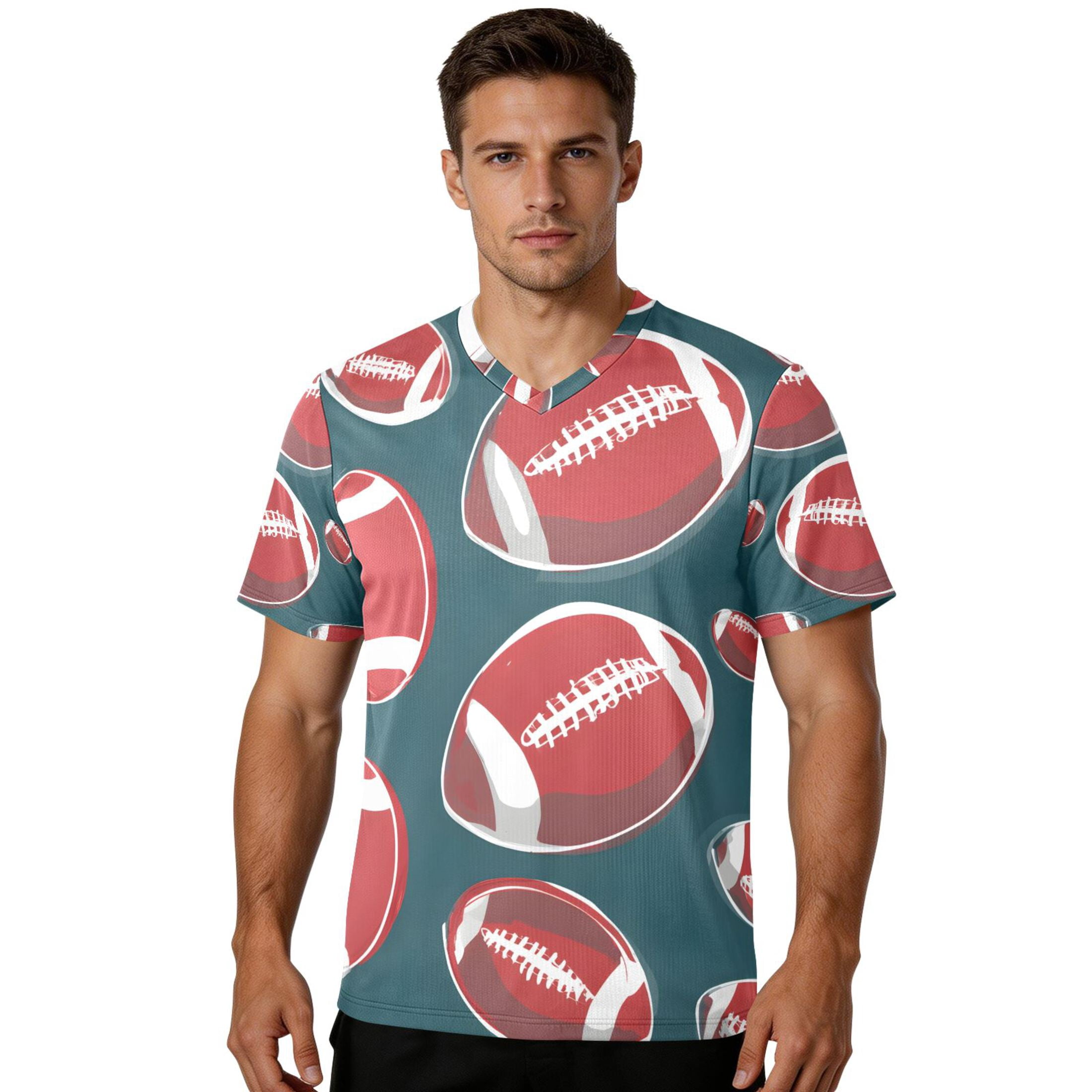 Red Rugby Balls Men's Sports Jerseys Athletic T-Shirt Football Referee Short Sleeves Shirt 3XL