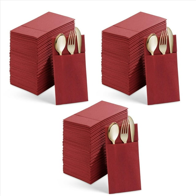 150 Servilletas Desechables con Bolsillo Integrado para Cubiertos, Tela Predoblada Como Servilletas de Papel para Fiesta de Boda, Color Rojo