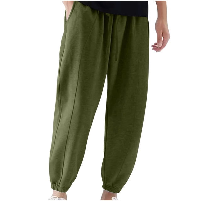 RXIRUCGD Men's Solid Color Pocket Drawstring Casual Youth Versatile Sports Oversized Pants, Army Green, Size: 2XL