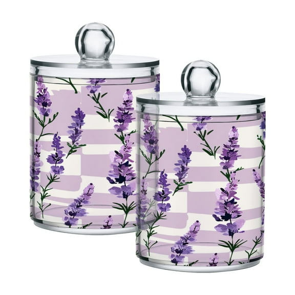 Ryvnso 2 Pack Qtip Holder Organizer Lavender Flowers Bathroom Cotton Swabs Cans Storage Canister
