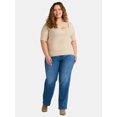 thumbnail image 2 of Terra & Sky Women's Plus Size Ribbed Sweetheart Sweater with Short Sleeves, Lightweight, Sizes 0X-5X, 2 of 5