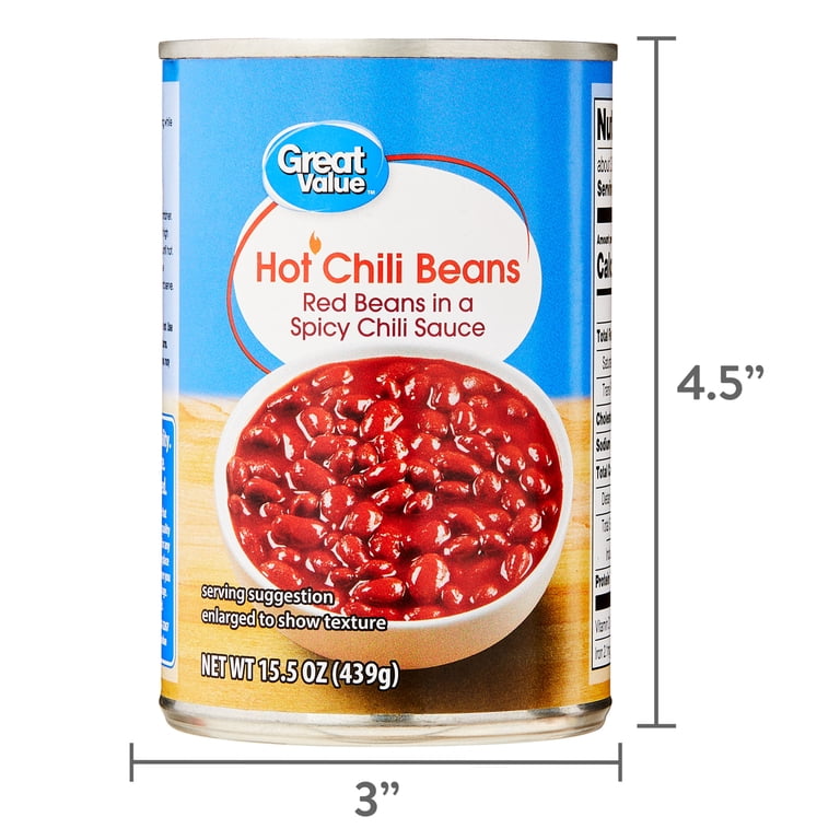 Great Value Hot Chili Beans 15.5 oz Spicy Red Beans in Chili Sauce