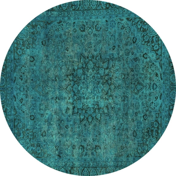 Ahgly Company Machine Washable Indoor Round Persian Turquoise Blue Bohemian Area Rugs, 6' Round