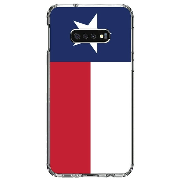 DistinctInk Clear Shockproof Hybrid Case for Samsung Galaxy S10e (5.8" Screen) - TPU Bumper, Acrylic Back, Tempered Glass Screen Protector - Texas State Flag - US State Flag