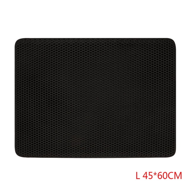 Greeniant Caja de arena para gatos de doble capa, alfombrilla para trampero, alfombrilla plegable para mascotas, goma espuma EVA Perchas para gatos negro L