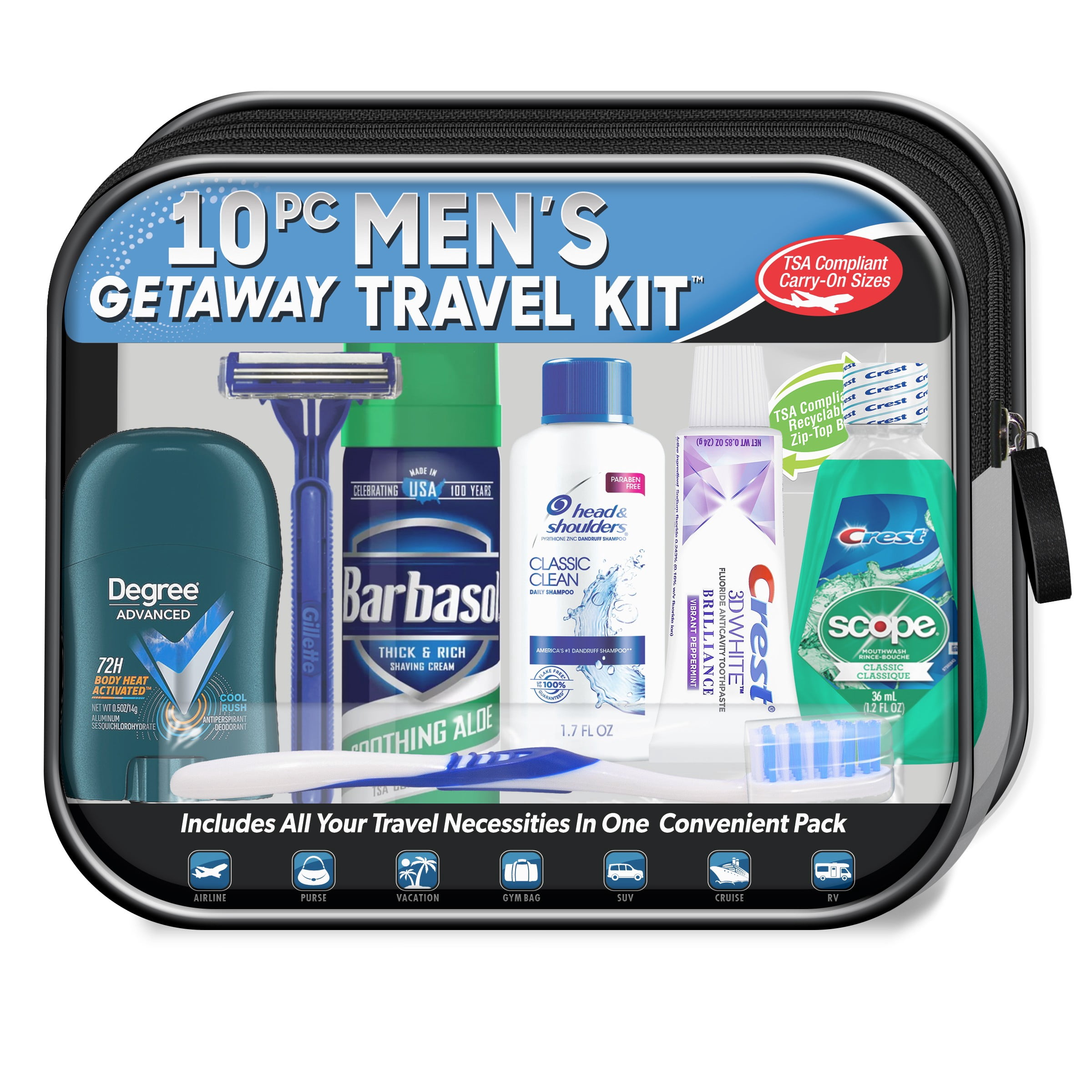 2 pack) Men's Get Away 10 pc Travel Kit - Walmart.com