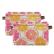 Yayeee 2 Pack Canvas Storage Basket with Handles for Shelves Fabric Bins Closet Organizer, Orange Grapefruit Slices
