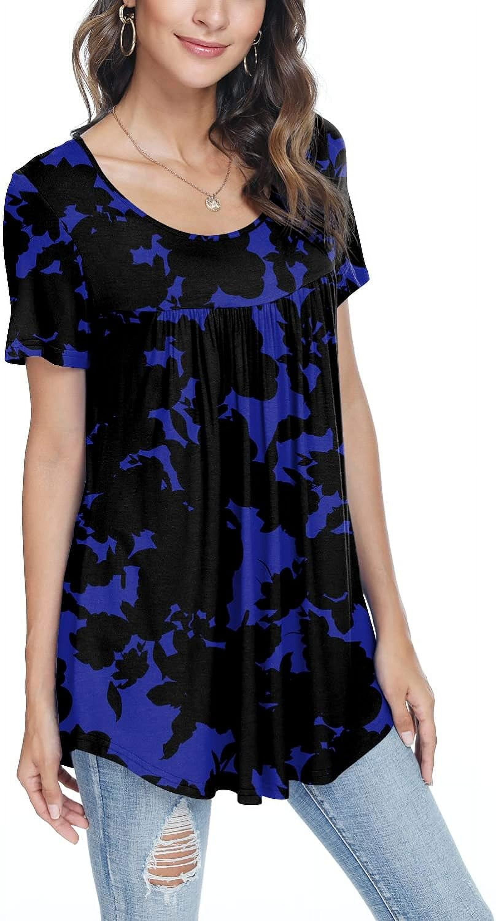 junefish women's summer pleated short sleeve tunic tops flare blouse