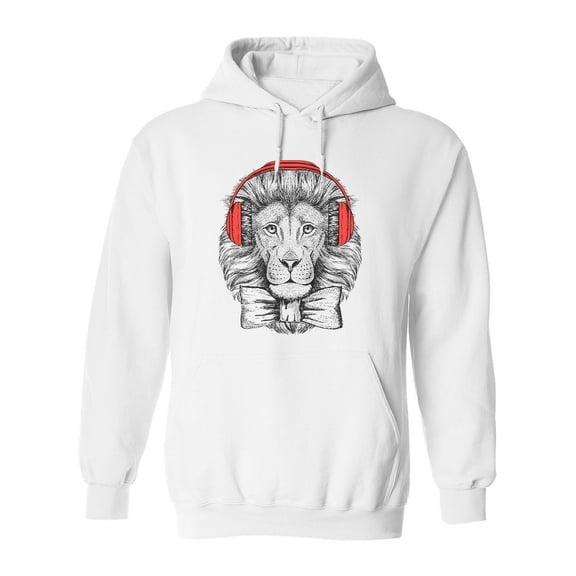 Hipster Lion With Headphones. Hoodie Women -Image by Shutterstock, Female 3X-Large